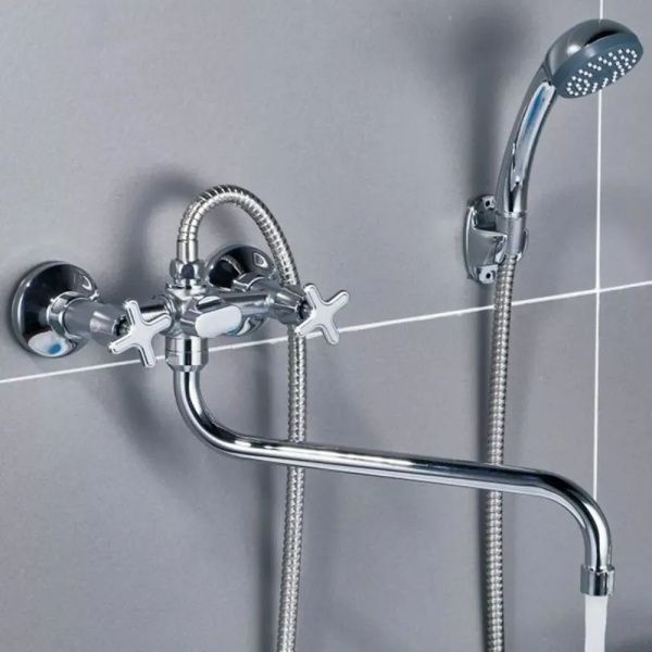 Смеситель для ванны и умывальника двухручковый  хром  Potato Эверест B24-350