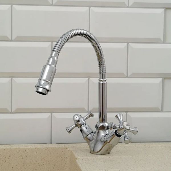 Смеситель для кухни двухручковый  хром  Potato Эверест B58-064B