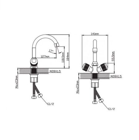 Смеситель для кухни двухручковый черный/хром Potato Эверест B 10-356F