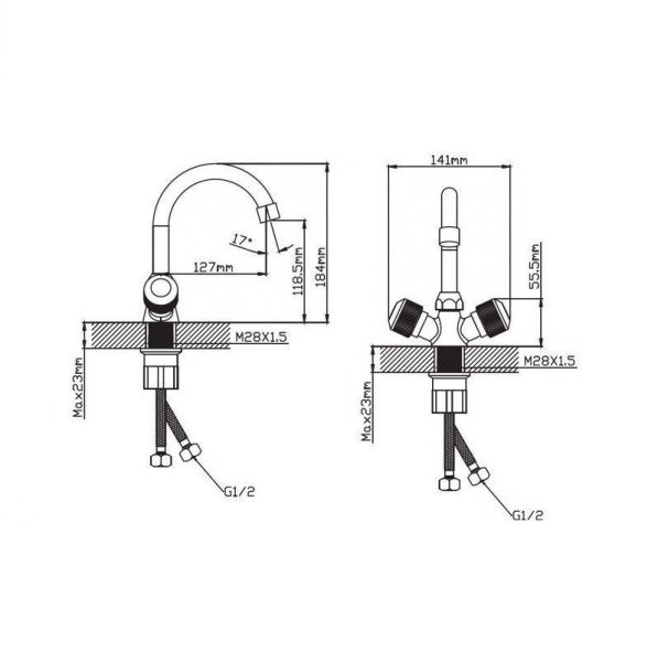 Смеситель для кухни двухручковый черный/хром Potato Эверест B 10-356F