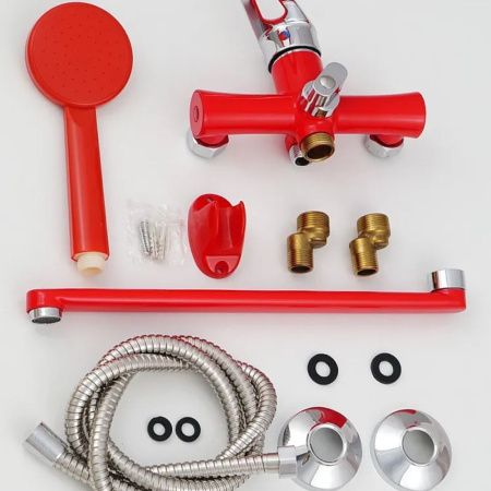 Смеситель для ванны и умывальника монокомандный  красный с хромом  Potato Эверест B22-274C