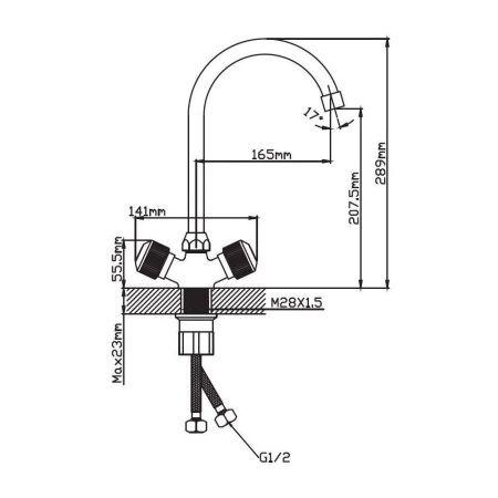 Смеситель для кухни двухручковый хром Potato Эверест B 59-356 D