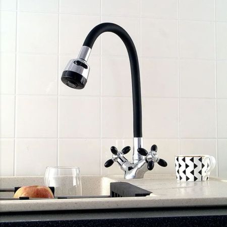 Смеситель для кухни двухручковый  черный с хромом  Potato Эверест B57-071F
