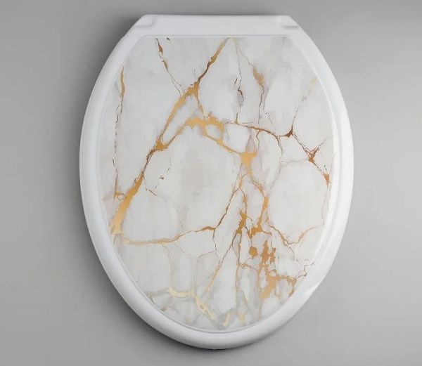 Крышка для унитаза жесткая "ДЕКОР" МРАМОР БЕЛЫЙ