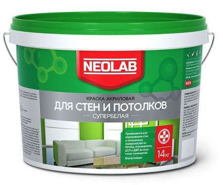 Акриловая супербелая краска  ДЛЯ СТЕН И ПОТОЛКОВ влагост. ВД-АК-2180 3 кг (уп.4 шт.) NEOLAB