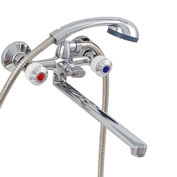 Смеситель для ванны и умывальника двухручковый  белый с хромом  Potato Эверест B23-356A