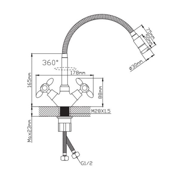 Смеситель для кухни двухручковый  черный с хромом  Potato Эверест B58-071F