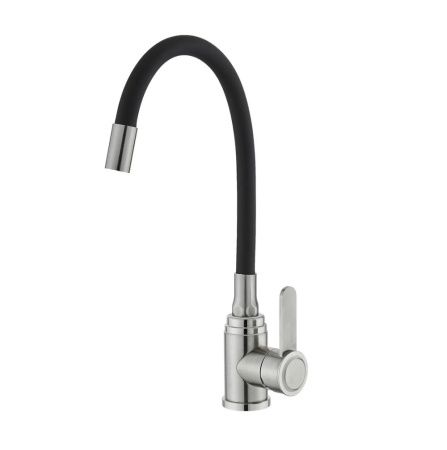 Смеситель для кухни монокомандный черный/хром Potato P 58304S-6 (гибкий излив)