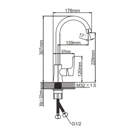 Смеситель для кухни монокомандный хром Potato Эверест B 40-032