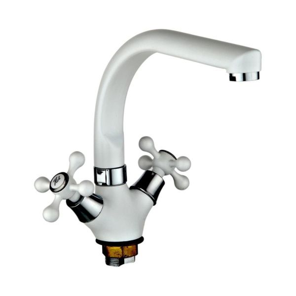 Смеситель для кухни двухручковый  белый  Potato Эверест B69-657