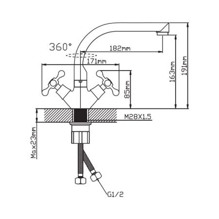 Смеситель для кухни двухручковый  белый  Potato Эверест B69-657