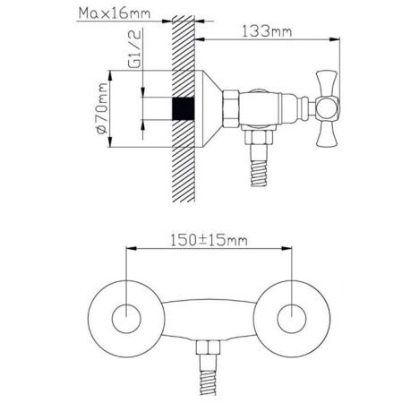 Смеситель для ванны и душа двухручковый хром Potato P 2064