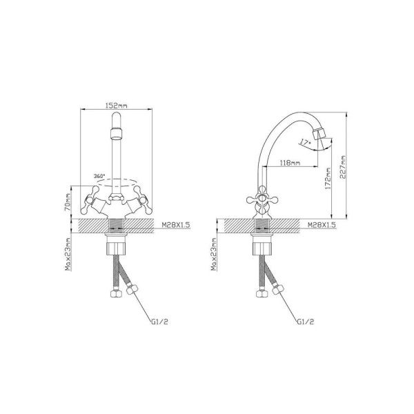Смеситель для кухни двухручуовый хром Potato Эверест B 49-351