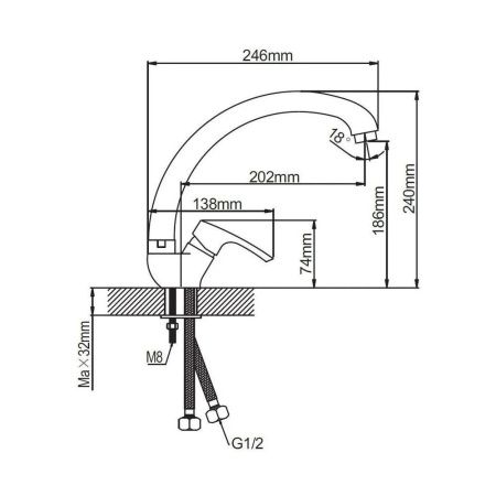 Смеситель для кухни монокомандный  хром  Potato Эверест B53-032
