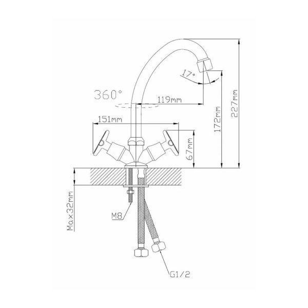 Смеситель для кухни двухручковый  хром  Potato Эверест B40-350