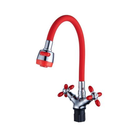 Смеситель для кухни двухручковый  красный с хромом  Potato Эверест B57-071C