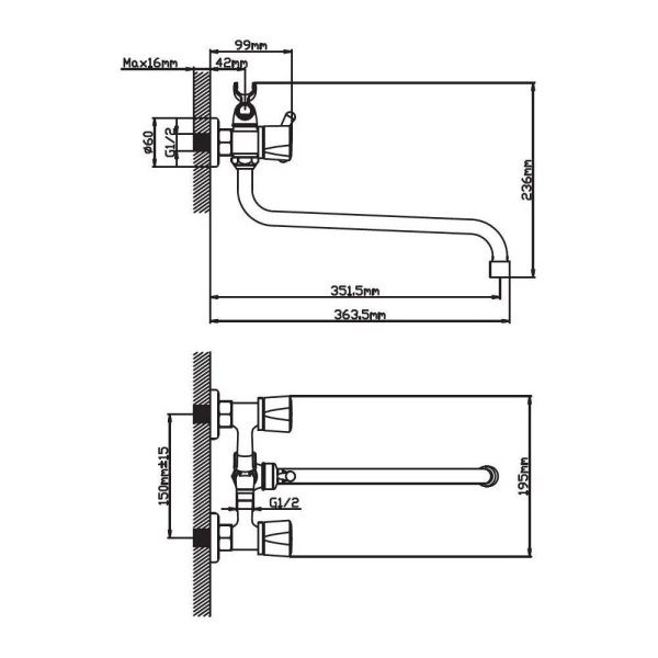 Смеситель для ванны и умывальника монокомандный  хром  Potato Эверест B22-345