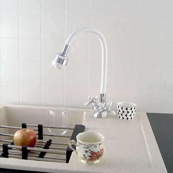 Смеситель для кухни двухручковый  белый с хромом  Potato Эверест B57-071A