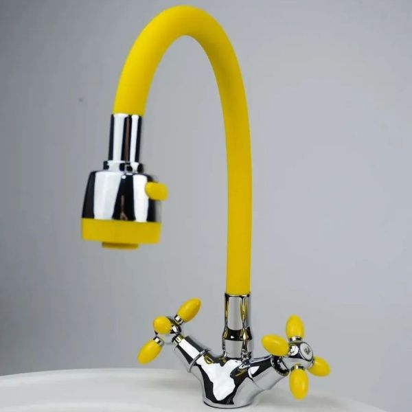 Смеситель для кухни двухручковый  желтый с хромом  Potato Эверест B57-071B