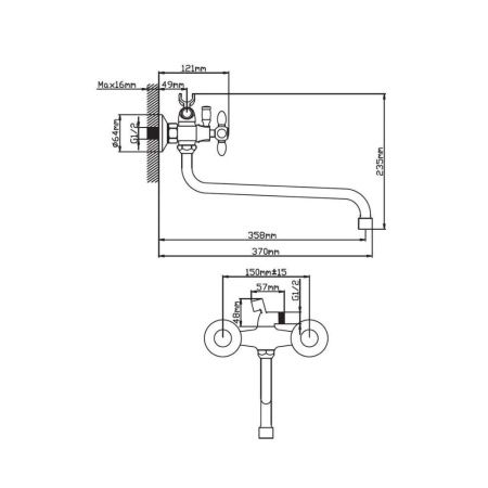 Смеситель для ванны и умывальника двухручковый  черный с хромом  Potato Эверест B22-071F