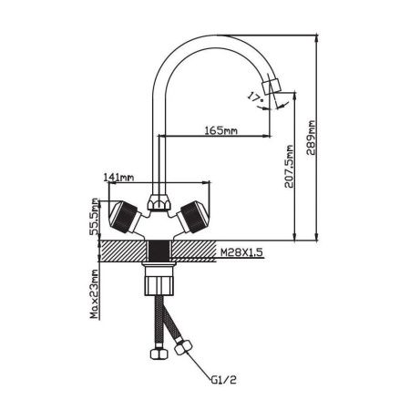 Смеситель для кухни двухручковый  черный с хромом  Potato Эверест B59-356F