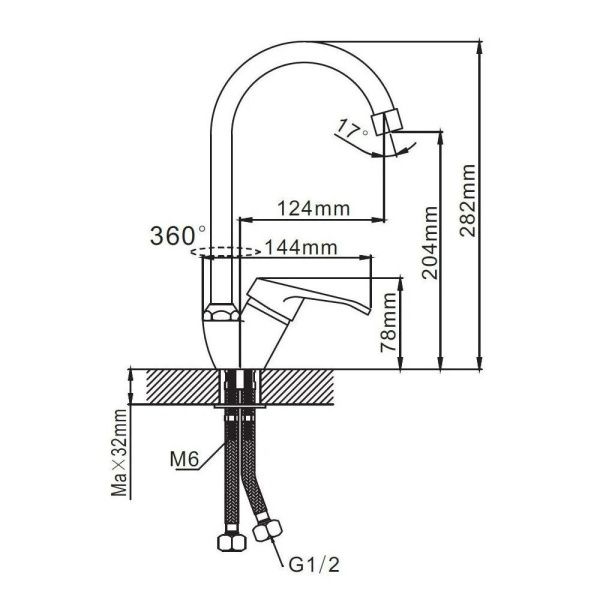 Смеситель для кухни монокомандный хром Potato Эверест B 41-028
