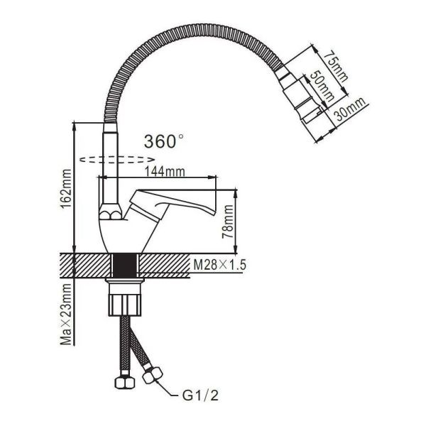 Смеситель для кухни двухручковый хром Potato Эверест B 58-028