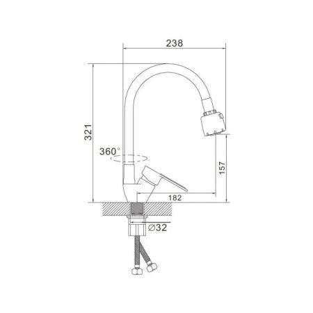 Смеситель для кухни монокомандный  черный с хромом  Potato Эверест B58-274F