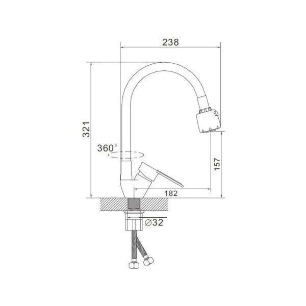 Смеситель для кухни монокомандный  черный с хромом  Potato Эверест B58-274F