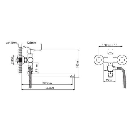 Смеситель для ванны и умывальника монокомандный  хром  Potato Эверест B21-032