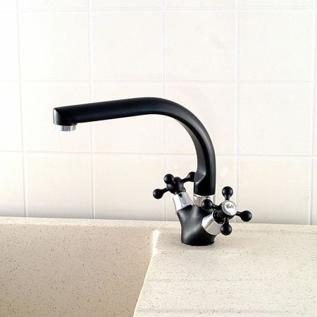 Смеситель для кухни двухручковый  черный  Potato Эверест B69-656