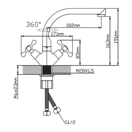 Смеситель для кухни двухручковый  черный  Potato Эверест B69-656