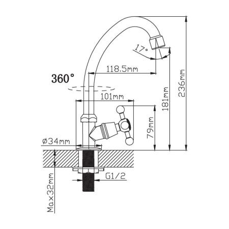 Смеситель для кухни одноручковый на одну воду хром  Potato Эверест B41-065