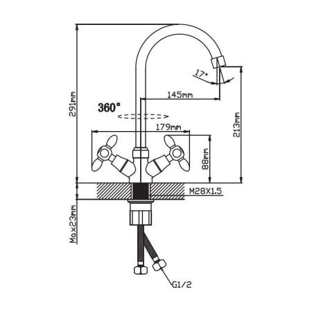 Смеситель для кухни двухручковый хром Potato Эверест B 59-071 B