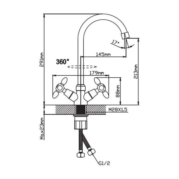 Смеситель для кухни двухручковый хром Potato Эверест B 59-071 B