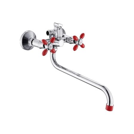 Смеситель для ванны и умывальника двухручковый  красный с хромом  Potato Эверест B22-071C