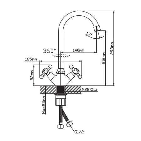 Смеситель для кухни двухручковый хром Potato Эверест B 58-340M