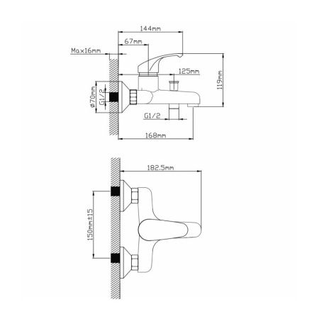 Смеситель для ванны и душа монокомандный  белый  Potato Эверест B30-033