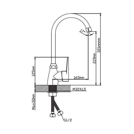 Смеситель для кухни монокомандный хром Potato Эверест B 40-270GS