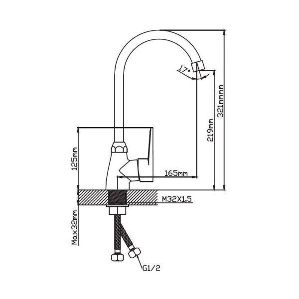 Смеситель для кухни монокомандный хром Potato Эверест B 40-270GS