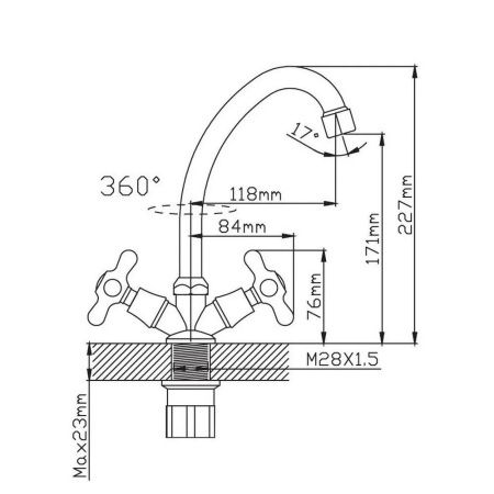 Смеситель для кухни двухручковый  хром  Potato Эверест B49-340M
