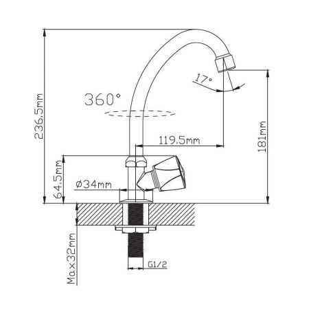 Кран водоразборный одноручковый на холодную воду хром  Potato Эверест B41-334