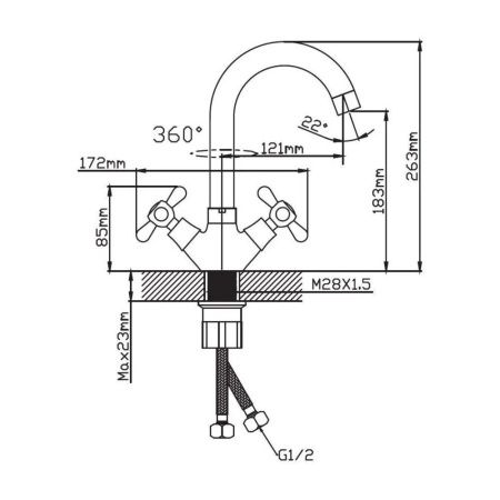 Смеситель для кухни двухручковый  хром  Potato Эверест B10-301