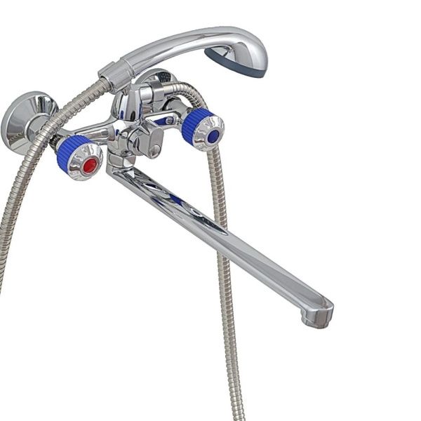 Смеситель для ванны и умывальника двухручковый  синий с хромом  Potato Эверест B23-356D