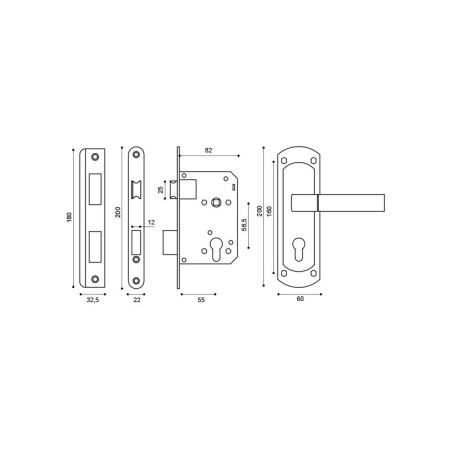Корпус замка с ручкой LOCKSET25.ORION.5558-1 мат.никель/хром