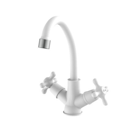 Смеситель для кухни двухручковый  белый  Potato Эверест B49-3597