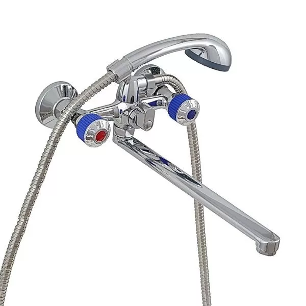 Смеситель для ванны и умывальника двухручковый синий/хром Potato Эверест B 23-356D