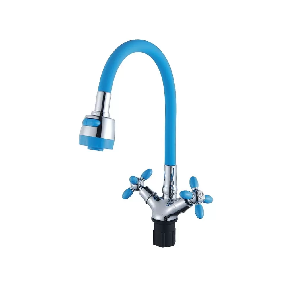Смеситель для кухни двухручковый  синий с хромом  Potato Эверест B57-071D