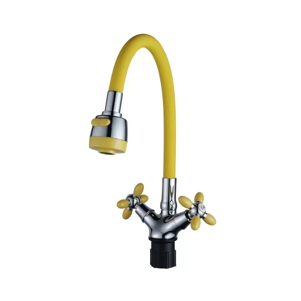 Смеситель для кухни двухручковый  желтый с хромом  Potato Эверест B57-071B