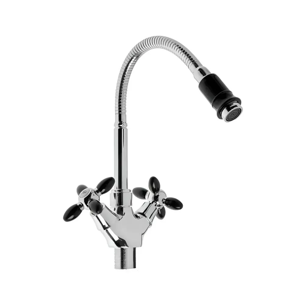 Смеситель для кухни двухручковый  черный с хромом  Potato Эверест B58-071F